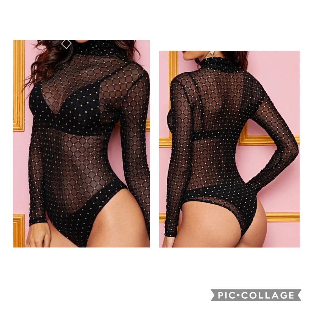 High neck mesh silver and black bodysuit